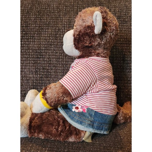 Build A Bear BAB Monkey Plush 18" Clothed Denim Skirt Striped Top Flowers EUC - Picture 2 of 5